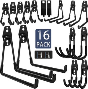 $24 KOFANI Steel Garage Storage Hooks-16 Pack Black Heavy Duty Wall Mount Hooks