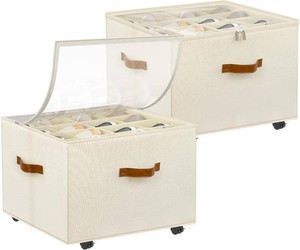 $50 Foyego 2 Pack Shoe Organizer for Closet, Shoe Storage with Wheels, Beige