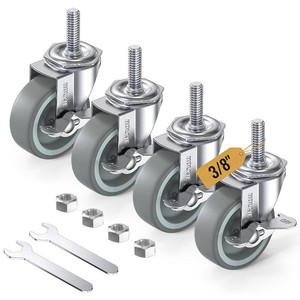 HOLKIE Stem Casters Wheels Set of 4 Standard US 38-16 x 1-12 with Brake