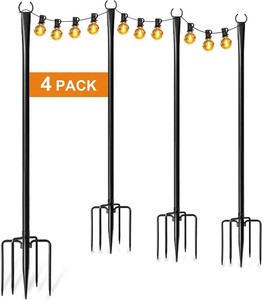 $48 4 Pack String Light Poles for Outside, Adjustable Metal Patio Light Poles