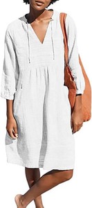 $30 Lafural Womens V Neck Cotton Casual Loose Shift Tunic Smock Summer Dresses Vacation Dress 34 Sleeve Pocket Womens Size XL