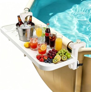 $40 winemana Pool Bar for Above Ground Pool Swim Up Bar 38.4 x12 Adjustable Poolside Table Foldable Swimming Pool Shelf Fits Round Oval Rectangle Pools Clip-On Drink Table for Deck Patio, White