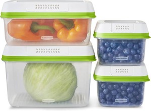 $34 Rubbermaid FreshWorks Produce Saver, Medium and Large Storage Containers, 8-Piece Set, Set of 4, Med & Lg, Clear