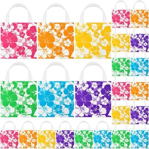 Teling 24 Pcs Hawaiian Luau Party Favor Bags with Handle, Hibiscus