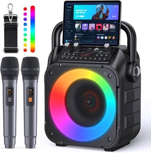 $80 CYY Karaoke Machine, Portable Bluetooth Speaker with 2 Wireless Microphones
