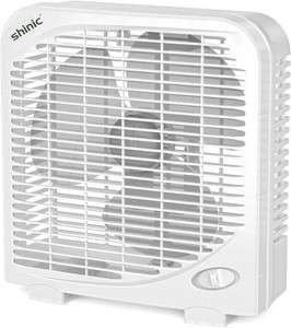 $25 shinic 10 Tabletop Box Fan for Bedroom, 2 Speeds, Quiet Table Fan with Strong Airflow, Energy Efficient Small Box Fan, Portable Kitchen Exhaust Fan for Bedroom Bathroom Office Dorm Workshop, White