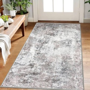 $38 Lansny Modern Abstract Small Area Rug Indoor 3x5 Washable Rug Non-Slip Soft Beige Grey Neutral Entryway Rug Kitchen Mats Thin Print Faux Wool Floor Carpet Throw Rugs for Entrance Bedroom Home Decor