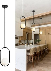 $60 Yunnix Pendant Lights Kitchen Island, Pendant Light Fixtures, Modern Black Globe Glass Pendant Lighting, Mid Century Chandelier One Light for Bathroom Bedroom Dining Room(Bulb Not Included)