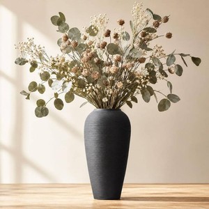 $39 Rustic Farmhouse Flower Vase - 13.8 Inchs Large Black Ceramic Vase, Pampas Grass Vase, Modern Farmhouse Decor Vase for Home Decor, Dining Table, Entryway, Centerpiece, Living Room, Shelf Decorative