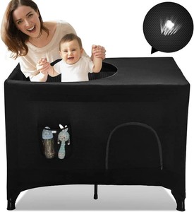 $33 Pack N Play Blackout Cover, Hiaksedt Crib Canopy Cover for Pack and Play, Breathable Blackout Tent for Travel Crib, Portable Stretchy Netting Cover for Indoor Outdoor Travel Playard