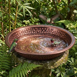 $35 12.8 Inch Hammered Copper Bird Bath Bowl, Large Birdbath Bowl Replacement, Birdbath Dish for Outdoor Garden Wildlife Water Vessel Patio Yard Landscape Accent, Ground Bird Water Bowls with Rolled Rim