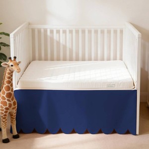 $30 100% Cotton Scallop Edge Crib Bed Skirt, 28x 52 with 14 Drop, 4-Sided Soft Breathable Cotton Bedding Skirt for Baby Boys Girls, Elegant Vintage Chic Boho Nursery Decor Toddler Bedskirt