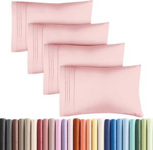 Queen Pillow Cases Set of 4 - Ultra Soft Pillowcase Covers - Baby Pink