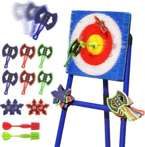 $61 Axe Throwing Game for Backyard with Bristle Target & 12 Throwing Axes Set, Indoor & Outdoor Games for Adults, Kids & Family, Yard Games Toys, Axe Throwing Target,Dart Board,Carnival Games(Blue)