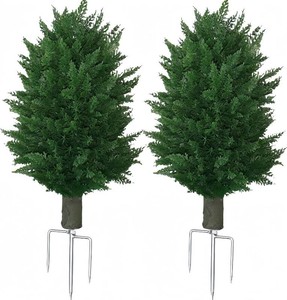 $50 Artificial Cypress Topiary - Small Fake Plant, 2-Pack UV-Resistant Plants for Front Porch, Garden, Indoor & Outdoor Decor (2, 30)