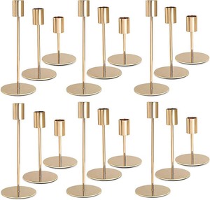 $40 Gold Candlestick Holders - Bulk Decorative Metal Candelabra for Taper Candles - Fit 0.8 Inch Diameter - Gold Taper Candle Stands for Wedding Home Party Table Decor (Set of 18)