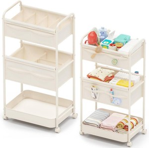 $40 Baby Diaper Caddy, Premium Metal& Felt Movable Cart with Dividers for Newborn Nursery Essentials, Large Capacity Rolling Diaper Storage Caddy Organizer for Changing Table &Crib, Easy Assembly
