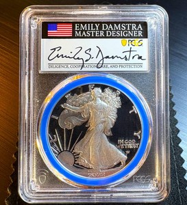 2022-W Proof Silver Eagle, Damstra Mint Designer Blue Ring, PCGS PR70DCAM, Mint Fresh 1 of 450