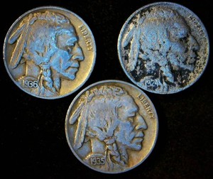 Better Date 1924-D plus nice 1935-S & 1936-S Buffalo Nickels