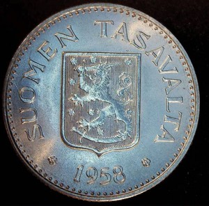 Uncirculated 1958-H Silver Finland 200 Markaa, Original Surfaces wLuster