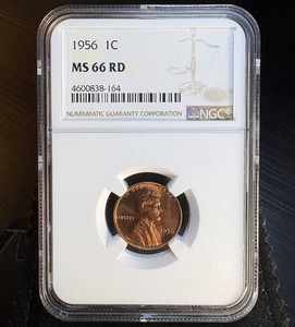 MS66 RD 1956 Lincoln Cent, NGC, Perfect Case