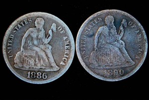 (2) Circulated Philly Seated Dimes