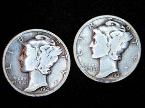 Better Date 1931-D plus 1931-P Mercury Dimes