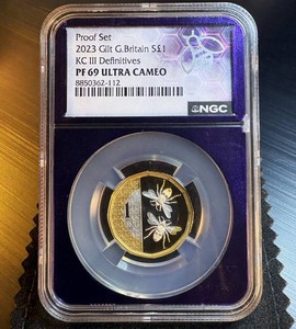 2023 Gilt Great Britain KCIII Definitives 1 Pound, Tudor Crown Privy, Proof Set PF 69UC, 1 of 200