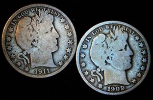 (2) Philly Barber Half Dollars, 1909 & 1911, Good