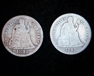 1888 & 1891 Philly Seated Dimes