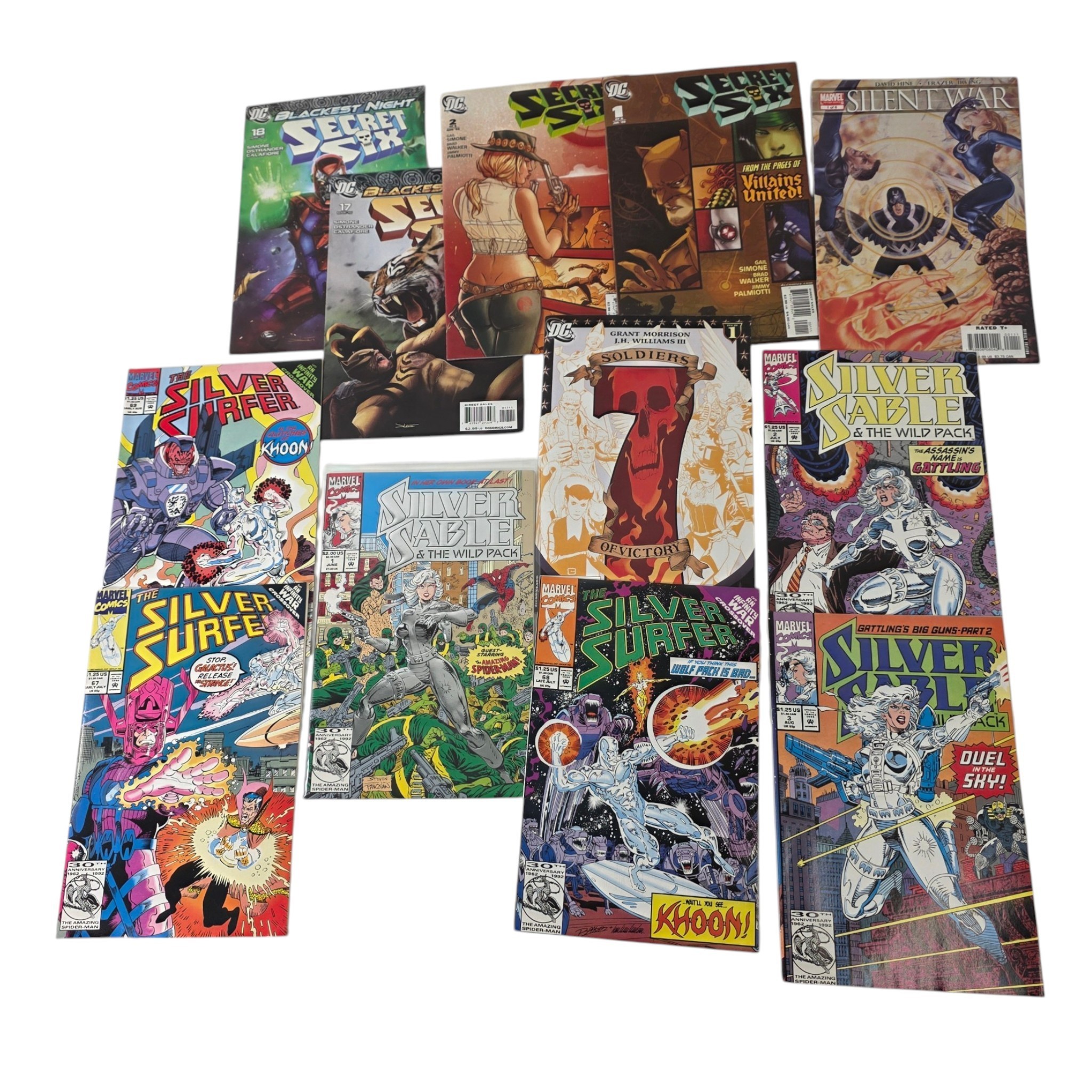 Lot of 12 Marvel & DC Comics - Secret Six, Silver Surfer, Silver Sable, Silent War
