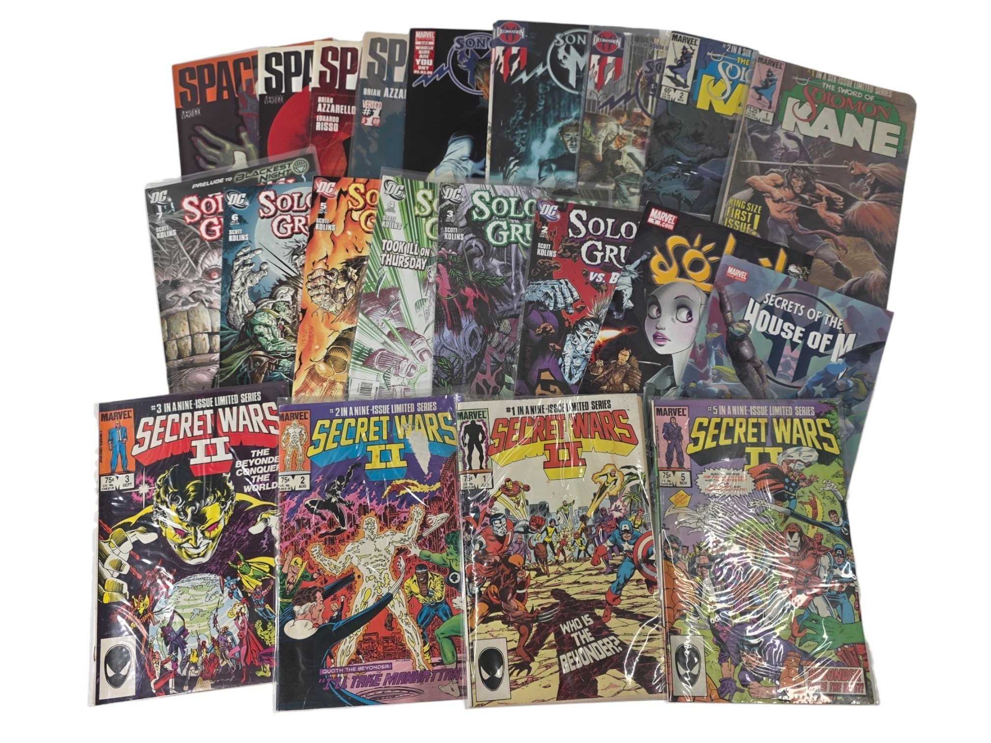 Lot of 21 Marvel & DC Comics - Secret Wars II, Solomon Grundy, Son of M & Spaceman
