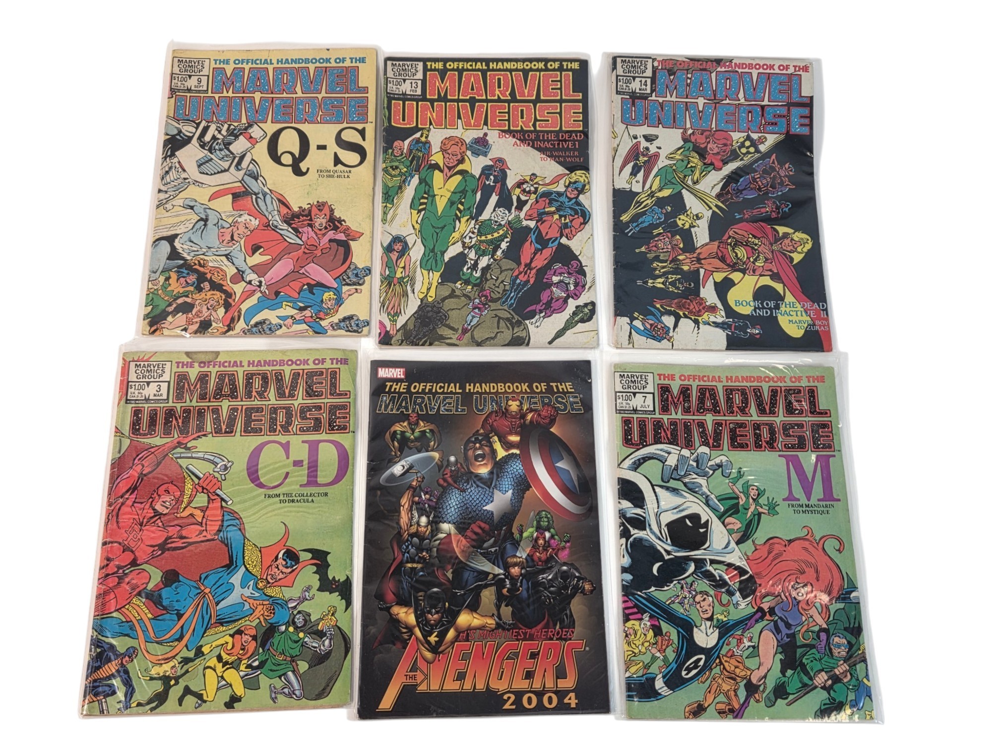 Lot of 6 Marvel Official Handbook of the Marvel Universe Comics #3, 7, 9, 13, 14 & Avengers 2004
