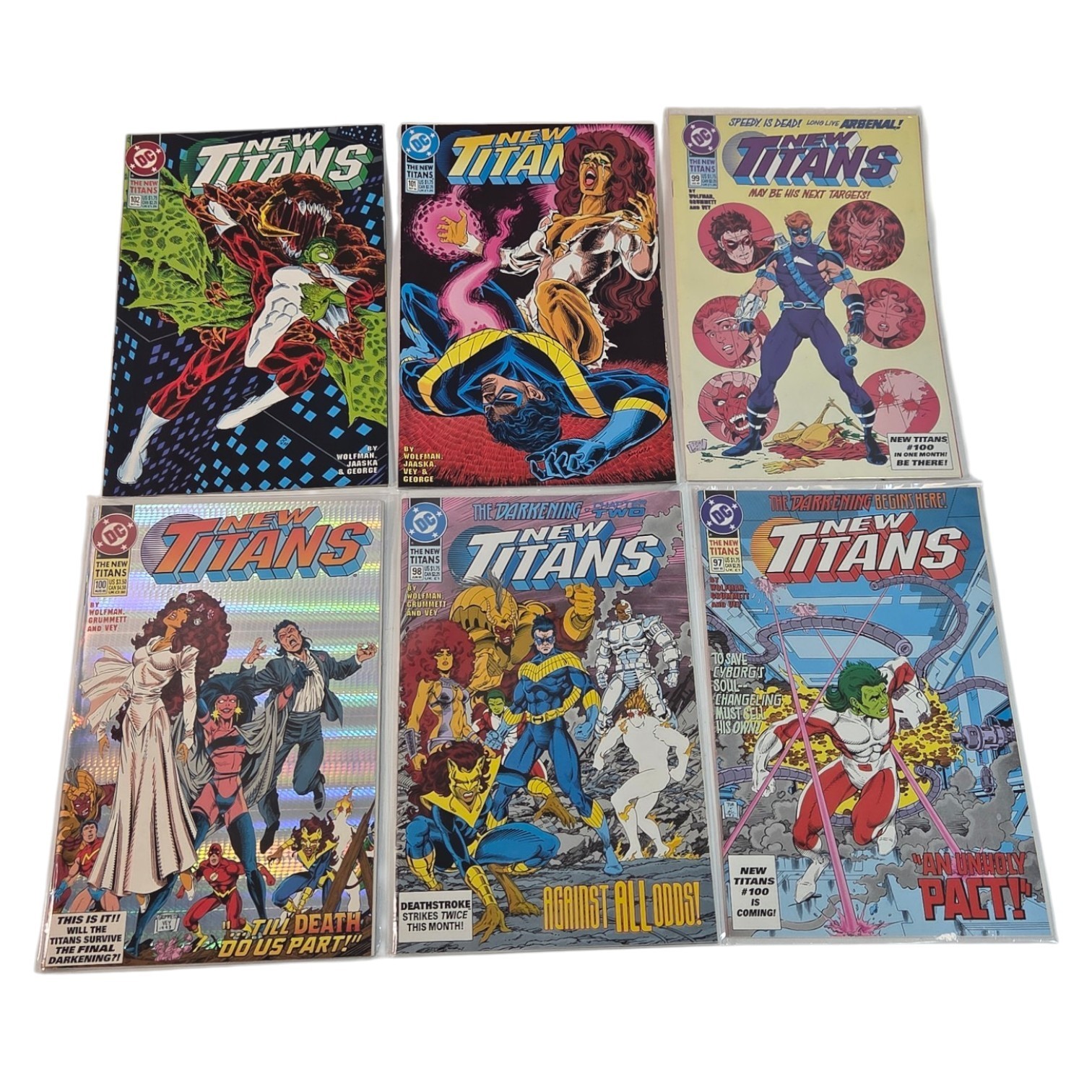 Lot of 6 DC The New Titans #97-102 Consecutive Run #100 Foil Cover Nightwing