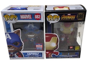 Lot of 2 Funko Pop Marvel Capwolf #882 & Iron Man #380 Vinyl Figures
