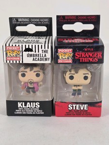 Lot of 2 Funko Pocket Pop Keychains - The Umbrella Academy Klaus & Stranger Things Steve