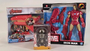 Lot of 3 Marvel Iron Man Toys & Collectibles - Figure Set, Launcher & Cosbaby Bobble-Head