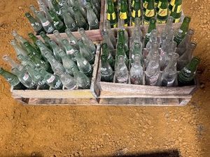 Two Vintage Wood Pop Bottle Carriers with Bottles