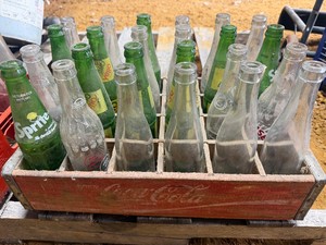Vintage Wood Coke Bottle Carrier with Bottles