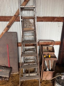 Three Ladder - 6 Wood Ladder, Three Pieces of Aluminum Extension Ladders