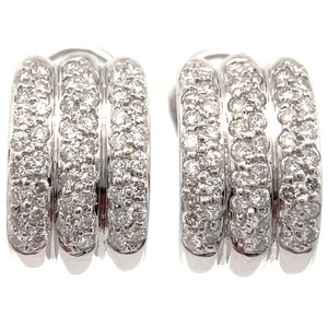 1.10 Carat Natural Diamond Triple Row Cuff Hoop Earrings in 18k White Gold VIDEO