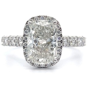 3 Carat Diamond Elongated Cushion Halo Pav�Cathedral Ring in 14k White Gold w IGI Report VIDEO