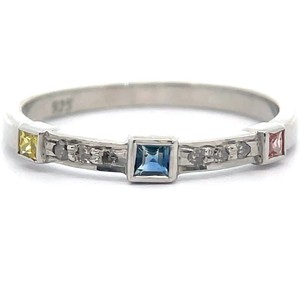 Natural Pink, Yellow & Blue Sapphire, Natural Diamond Slim Stacking Ring VIDEO