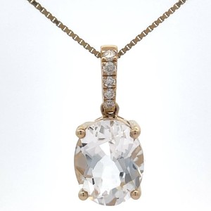 Oval Cut White Topaz & Natural Diamond Pendant in 14k Yellow Gold VIDEO