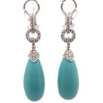 Turquoise Cabochon Briollette & Natural Diamond Dangle Earrings in 14k White Gold *VIDEO*