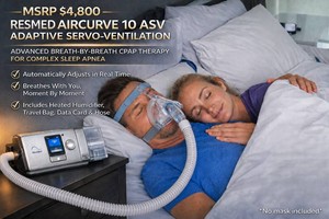 MSRP $4,800 RESMED AIRCURVE 10 ASV ADAPTIVE SERVO-VENTILATION CPAP MACHINE ADVANCED BREATH-BY-BREATH SLEEP THERAPY SYSTEM FOR COMPLEX SLEEP APNEA, COLOR DISPLAY, HEATED HUMIDIFIER WCARRY BAG, DATA CARD, POWER SUPPLY &amp HOSE NO MASK -WORKS EXCELLENT