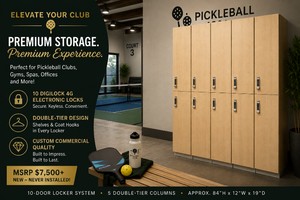 MSRP $7,500 NEW Custom Commercial 10-Door Wood Laminate Locker System With 10 Digilock 4G Electronic Keypad Locks, 5 Double-Tier Wardrobe Columns With Shelves &amp Coat Hooks, Premium Employee, Gym, Spa, Office &amp Club Storage Approx 84x12x19