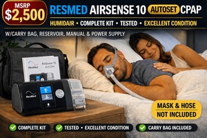 MSRP $2,500 RESMED AIRSENSE 10 AUTOSET AUTO CPAP MACHINE wHUMIDAIR HEATED HUMIDIFIER PROFESSIONAL SLEEP THERAPY DEVICE COMPLETE KIT WMASK, HOSE, CARRY BAG, RESERVOIR, MANUAL, NEW FILTER &amp POWER SUPPLY - EXCELLENT WORKING CONDITION