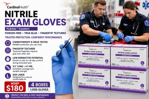 MSRP $180 NEW 4 Boxes1,000 Cardinal Health FLEXAL Comfort Nitrile Exam Gloves Size Large, Fingertip Textured, ChemoDrug Tested,&nbsp