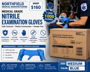 MSRP $160 1 Case (1000 gloves) NEW Northfield Medical Manufacturing Medical Grade Fully Textured Thicker Construction Blue Nitrile Examination Gloves - Size Medium - Latex-Free Powder Free